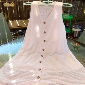 NWOT Sonoma Button Down Eyelet Tiered Dress, White, L